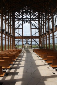 Inside, towards the altar.